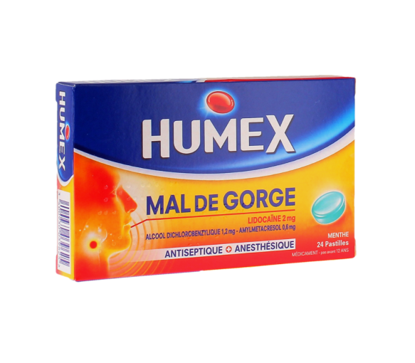 Humex mal de gorge lidocaïne 2 mg menthe – 24 pastilles - image 1