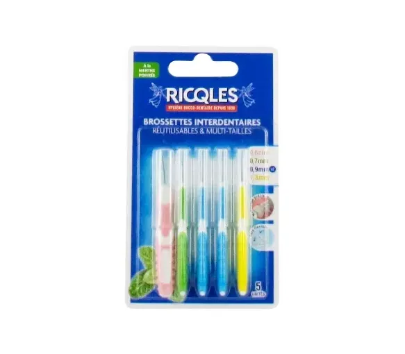 Brossettes interdentaires multi-tailles à la menthe poivrée Ricqles - lot de 5 brossettes