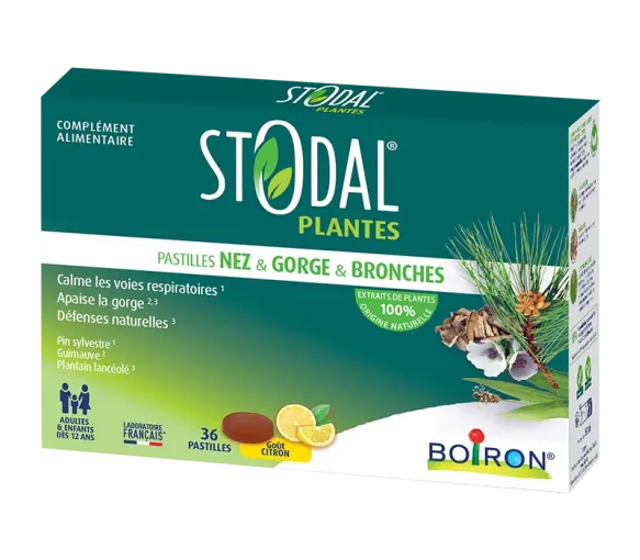 Stodal plantes pastilles nez gorge bronches goût citron Boiron - boite de 36 pastilles