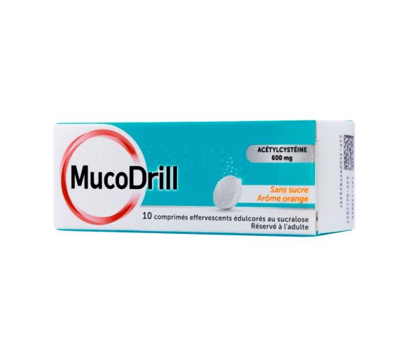 MucoDrill acétylcystéine 600 mg arôme orange - 10 comprimés effervescents - image 1