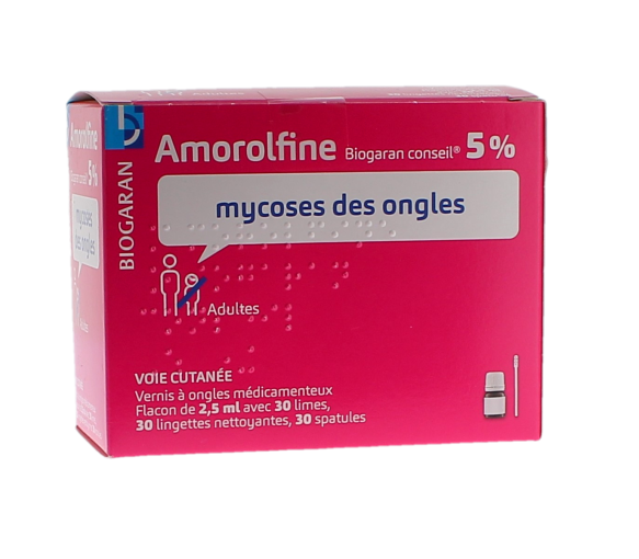 Amorolfine 5% mycoses des ongles Biogaran Conseil - 1 vernis à ongles médicamenteux de 2,5ml avec 30 limes - image 1