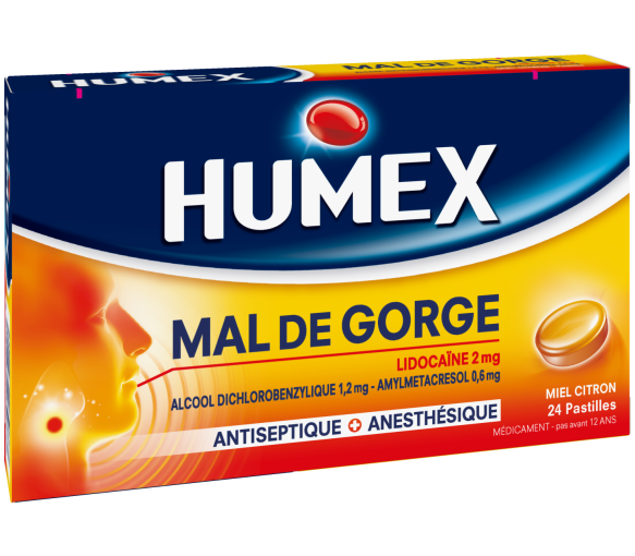 Humex mal de gorge lidocaïne miel citron – 24 pastilles - image 1