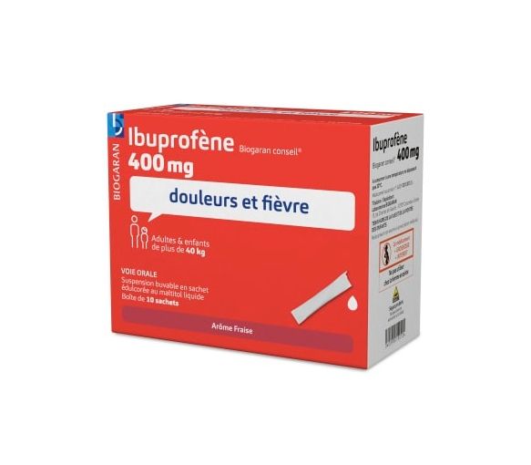 Ibuprofène 400mg suspension buvable Biogaran - boîte de 10 sachets