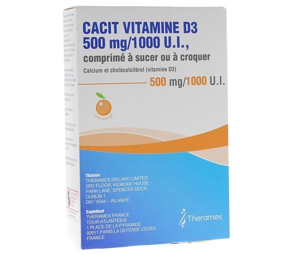 Cacit Vitamine D3 500 mg/1000 UI - boîte de 30 comprimés à croquer ou sucer - image 1