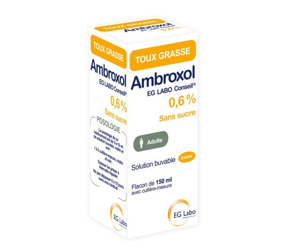 Ambroxol 0,6% sirop toux grasse sans sucre EG Labo - flacon de 150ml - image 1