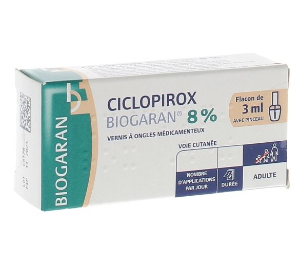 Ciclopirox 8% vernis à ongles Biogaran - flacon de 3ml avec pinceau - image 1