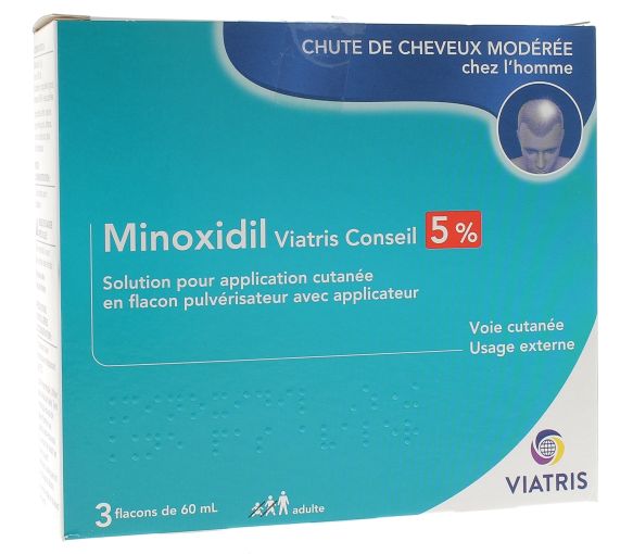 Minoxidil conseils 5% Viatris - boîte de 3 flacons de 60ml - image 1