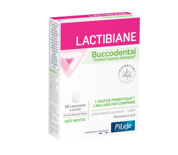 Lactibiane buccodental goût menthe Pileje - boite de 30 comprimés