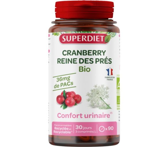 Cranberry Reine des près bio Super Diet - pot de 90 comprimés
