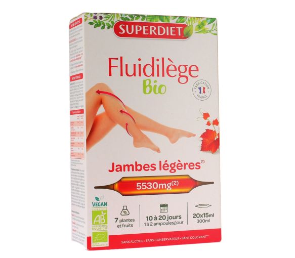Fluidilège bio jambes légères Super Diet - boite de 20 ampoules