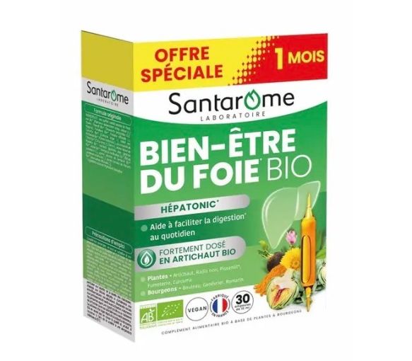 Hépatonic bien-être du foie bio Santarome - boite de 30 ampoules de 10ml offre spéciale - image 1