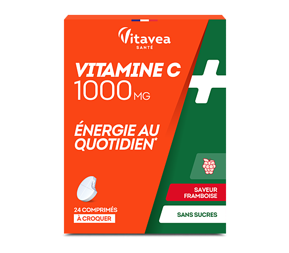 Vitamine C 1000mg saveur framboise sans sucres Vitavea - boîte de 24 comprimés à croquer