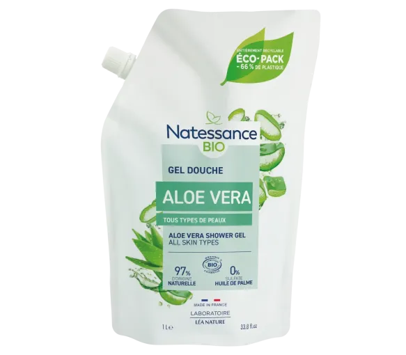 Gel douche vivifiant Aloe Vera bio Natessance - éco-recharge de 1L - image 1
