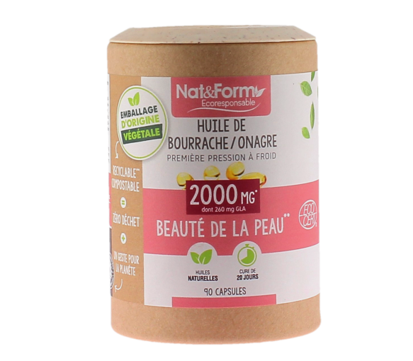 Huile de bourrache/onagre Beauté de la peau Nat&Form - pot de 90 capsules - image 1