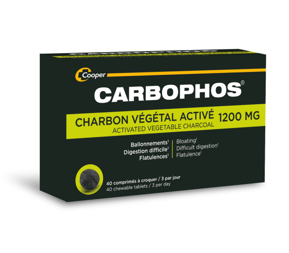 Carbophos 1200mg charbon végétal activé - boite de 40 comprimés à croquer - image 1