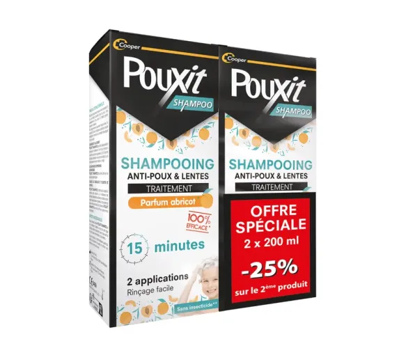 Shampooing traitant anti-poux & lentes parfum abricot Pouxit - lot de 2 flacons de 200ml Offre Spéciale - image 1