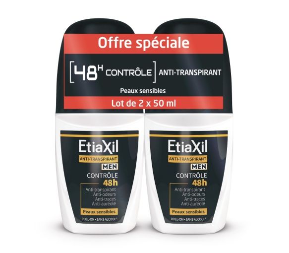 Déodorant homme anti-transpirant contrôle 48h Etiaxil - lot de 2 roll-on de 50ml - image 1