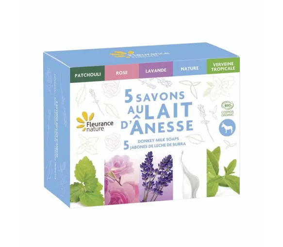 Coffret 5 savons au lait d'ânesse Fleurance Nature - boite de 5 savons de 100g
