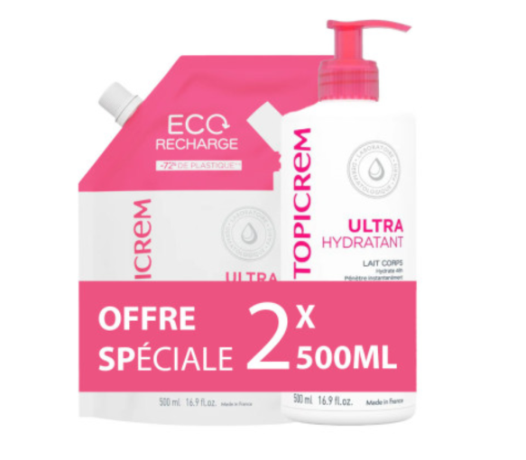 Lait corps ultra-hydratant Topicrem - offre spéciale 2x500ml