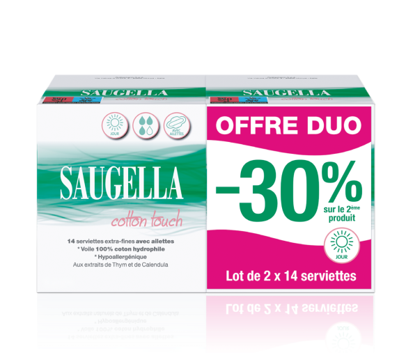 Cotton Touch Serviettes extra-fines avec ailettes jour Saugella - lot de 2 boîtes de 14 serviettes - image 1