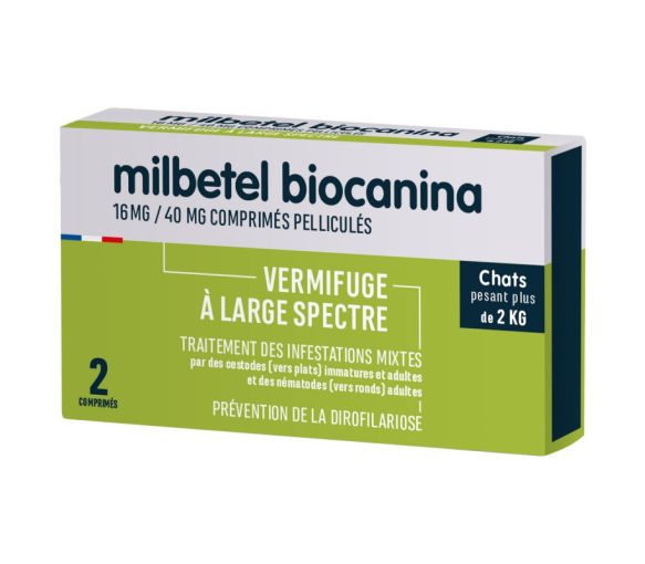 Milbetel Vermifuge chats 16 mg/40 mg Biocanina - boîte de 2 comprimés