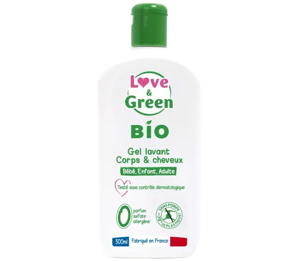 Gel lavant corps et cheveux bio Love & Green - flacon de 500 ml