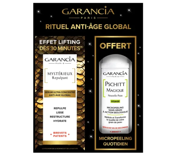Rituel anti-âge global Mystérieux Repulpant + Pschitt magique visage offert Garancia - 2 flacons-pompe de 30ml