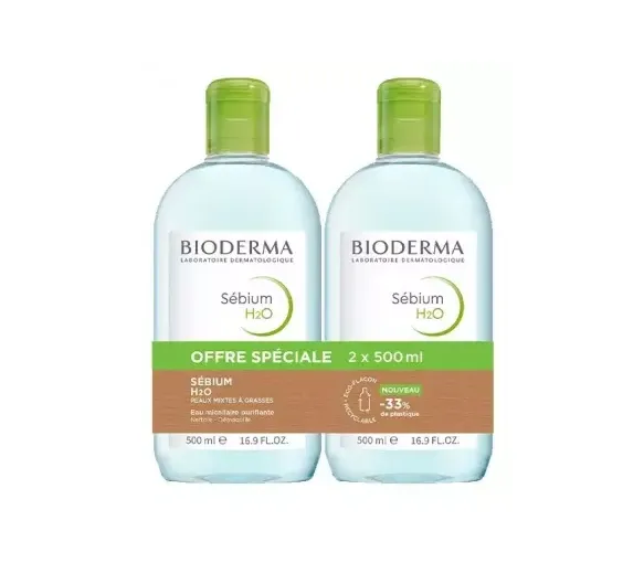 Sébium H2O Eau micellairebpurifiante Bioderma - 2 flacons de 500ml - image 1