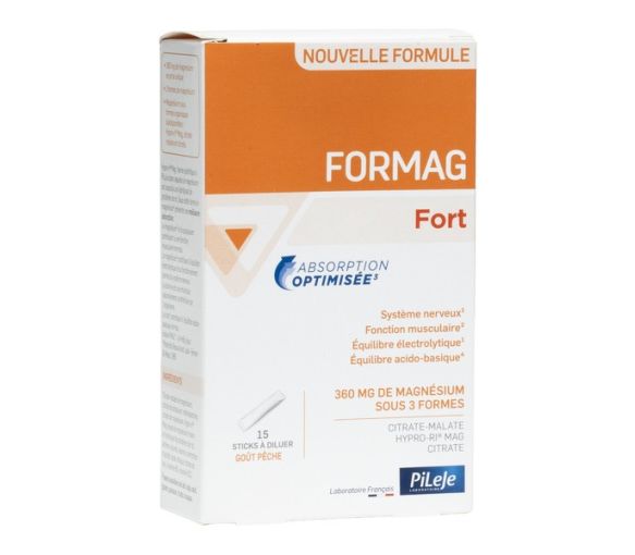 Formag Fort Pileje – magnésium goût pêche, 15 sticks