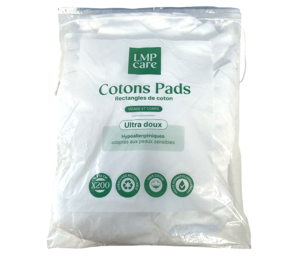 Cotons pads rectangles de coton LMP care - sachet de 200 cotons 8x10cm