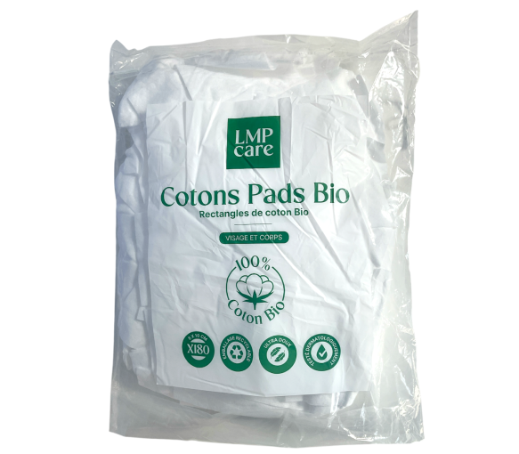 Cotons pads BIO rectangles de coton LMP care - sachet de 180 cotons 8x10cm