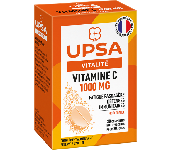 Vitamine C 1000mg effervescent goût orange fatigue passagère Upsa - 20 comprimés