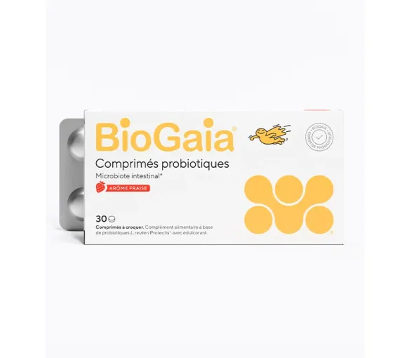 Microbiote intestinal arôme fraise BioGaia - boite de 30 comprimés à croquer
