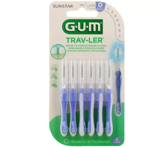 Brossette interdentaire antibactérienne Trav-ler 0.6 mm Gum - 6 brossettes