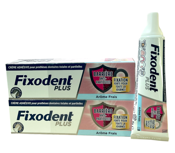 Crème adhésive anti-particules arôme frais Fixodent plus - lot de 2 tubes de 35g