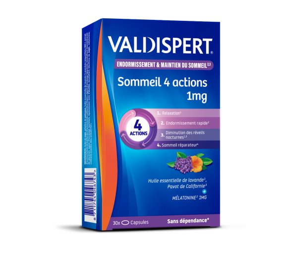 Mélatonine 1 mg 4 actions Valdispert - boite de 30 capsules liquides - image 1