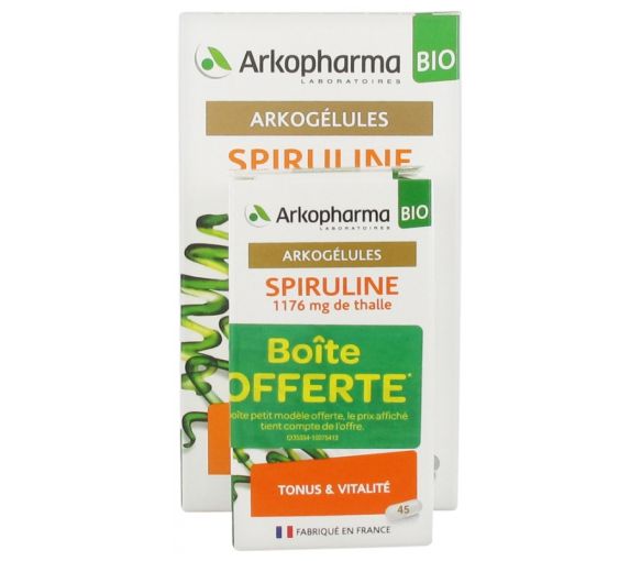 Arkogélules Spiruline bio Arkopharma - boîte de 150 gélules + 45 gélules offertes