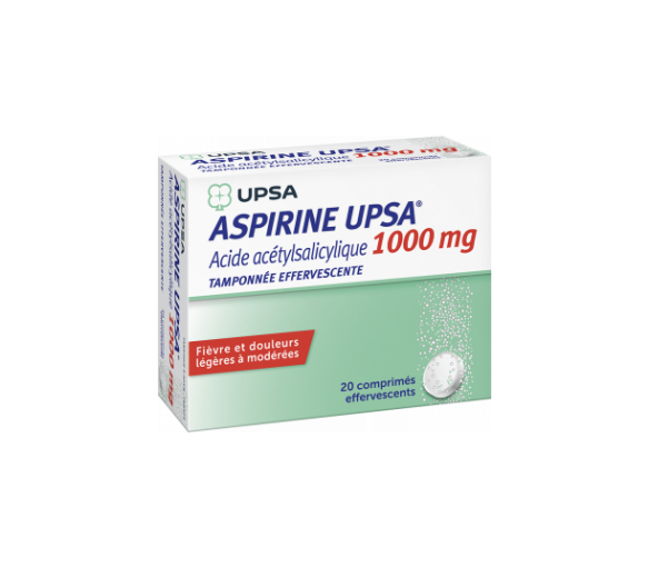 Aspirine tamponnée effervescente 1000mg comprimé effervescent Upsa - boite de 20 comprimés
