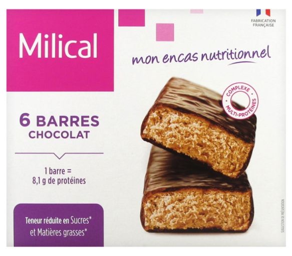 Barre hyperprotéinée saveur chocolat Milical - boite de 6 barres