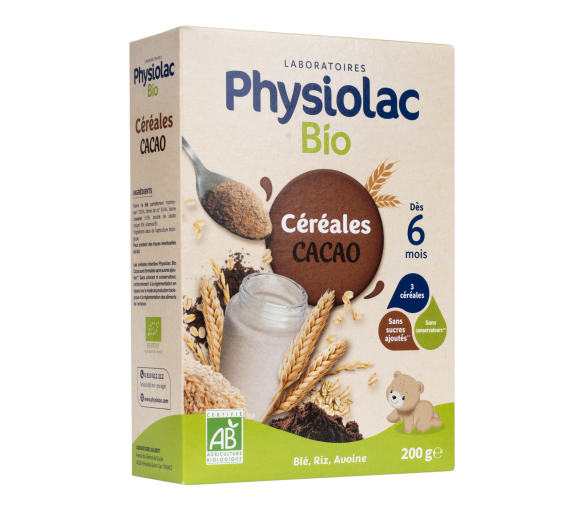 Physiolac Céréales bio cacao dès 6 mois Gilbert - boite de 200 g - image 1