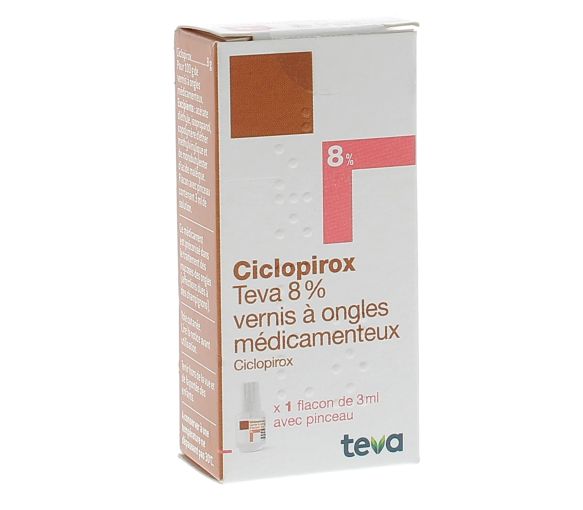 Ciclopirox 8% vernis à ongles médicamenteux Teva - flacon de 3ml - image 1