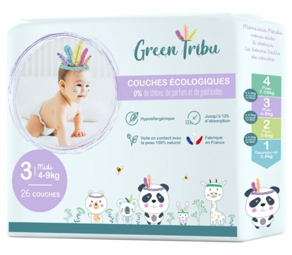 Couches écologiques taille 3 (4-9 kg) Green Tribu - sachet de 26 couches