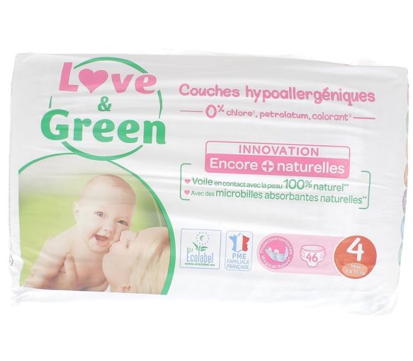 Couches hypoallergéniques taille 4 Love & Green - paquet de 46 couches