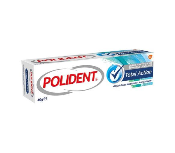 Crème fixative pour appareils dentaires total action Polident - tube de 40 g