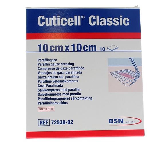 Cuticell classic compresse de gaze paraffinée BSN Médical - 10 compresses de 10 cm x 10 cm