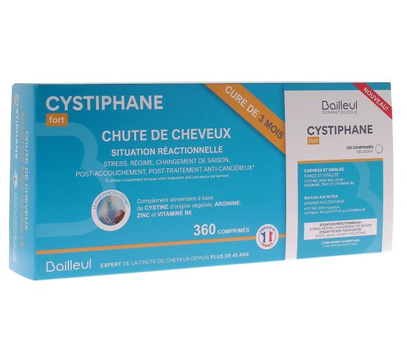 Cystiphane Fort cheveux et ongles Bailleul-Biorga - lot de 3 boîtes de 120 comprimés