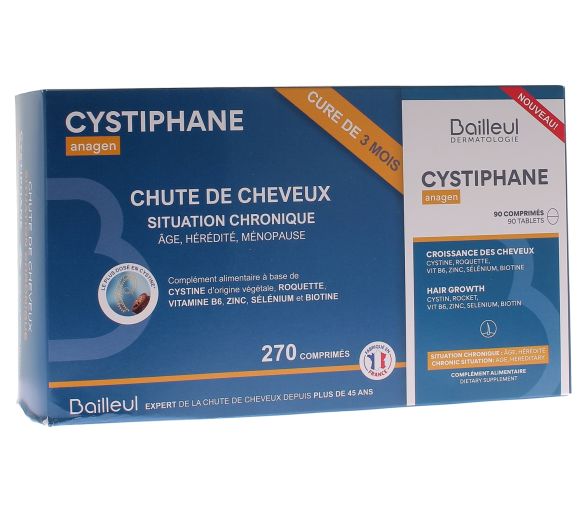 Cystiphane Anagen croissance des cheveux Bailleul-Biorga - lot de 3 boîtes de 90 comprimés