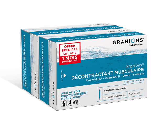 Décontractant musculaire Granions solution buvable en ampoule - lot de 2 boites de 30 ampoules