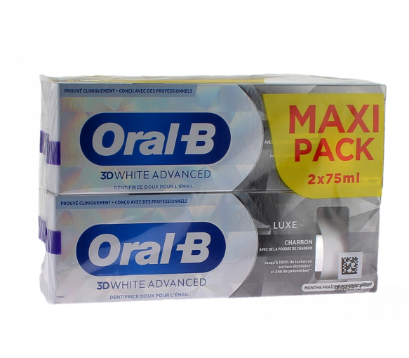 Dentifrice 3D White Advanced Luxe charbon Oral-B - lot de 2 tubes de 75ml