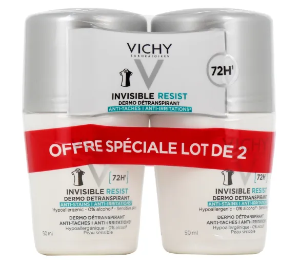 Invisible Resist Déodorant dermo détranspirant Vichy - lot de 2 roll-on de 50ml